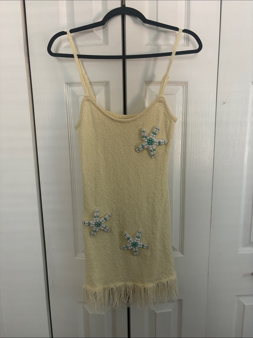 Yellow Beaded Starfish Fringe Slip Dress
